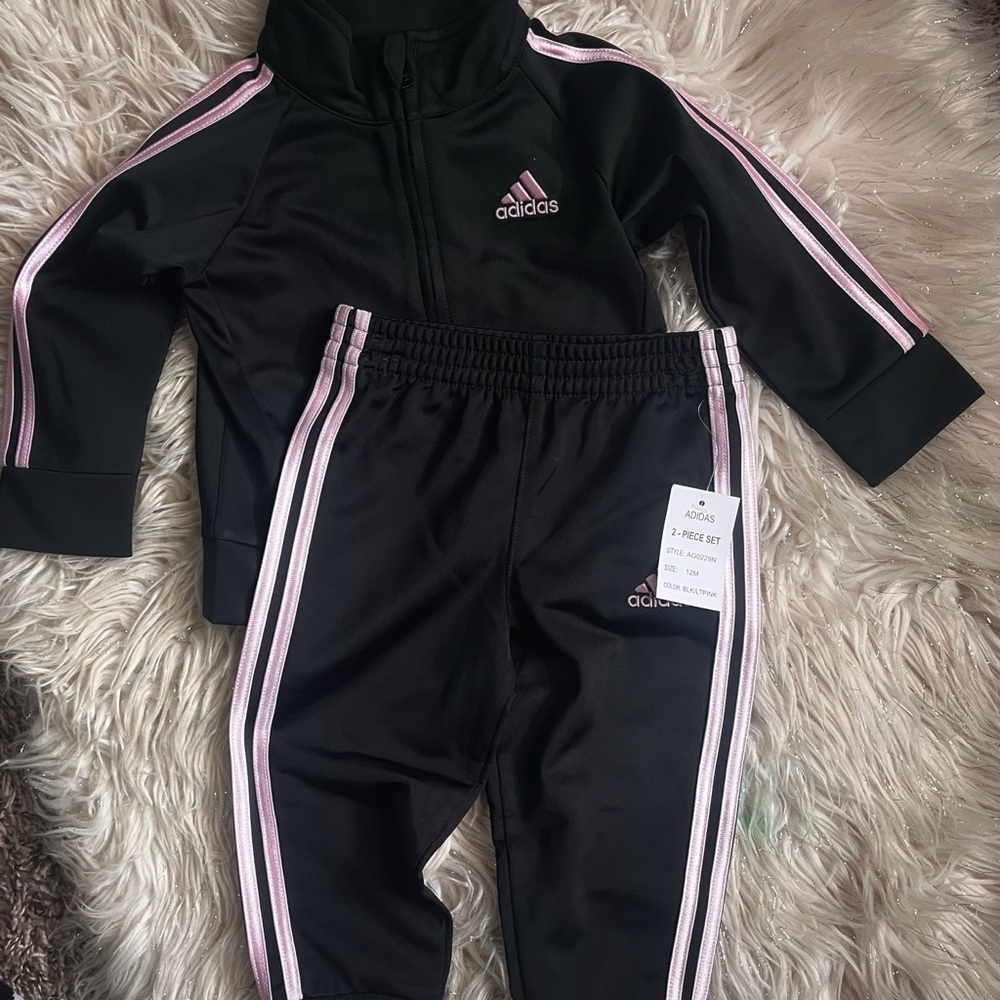 Adidas Black Tracksuit with Pink Accents